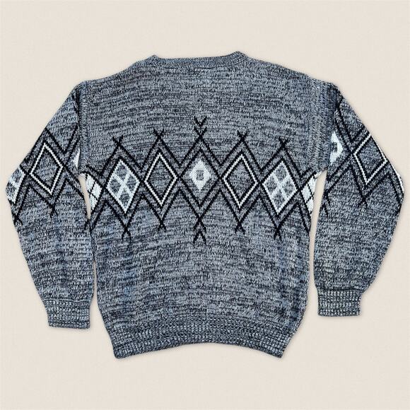 Vintage 90s Gray Black Diamond Argyle Grandpa Sweater Boulevard - Size XL Tall - Picture 2 of 4